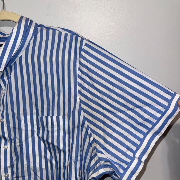 Lands End Womens No Iron Supima Shirt Blue/White Striped Button-Down Size 2X - Picture 2 of 6